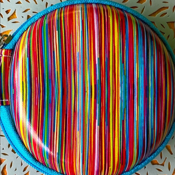 NWT Funky Bright Colorful Stripe Tech EarBud Zipper Travel Storage Mini … - Picture 2 of 5